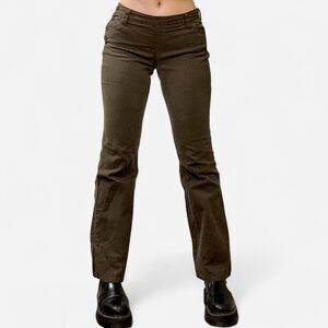 Y2k Gap Low Waist Women's Brown Flare Pants With Unique Side Button Closure